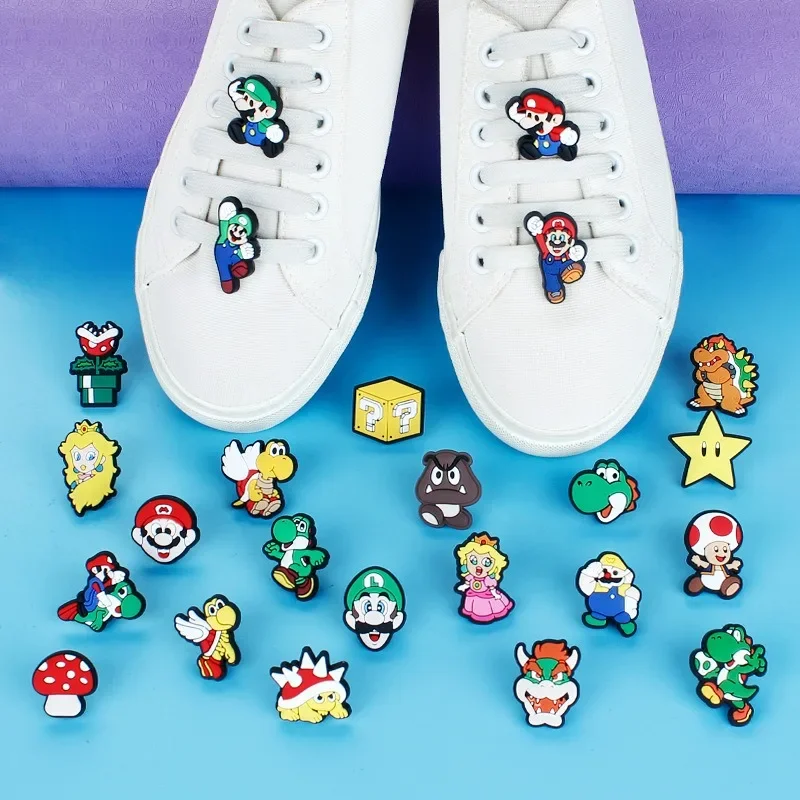 Super Mario Bros Shoe Charms Anime Laces Buckle Fashion Shoelaces Creative Cartoon Decoration Soft PVC Cute Shoes Accessories