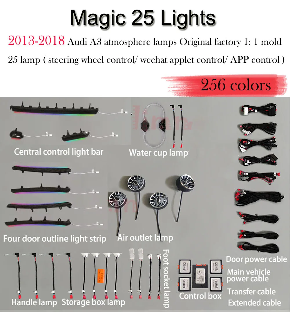 Gialulimn Ambient Light For A3 8V S3 RS3 2013-2020 Backlight RGB Atmosphere Lamp Kit lumini ambientale Ambiente Beleuchtung