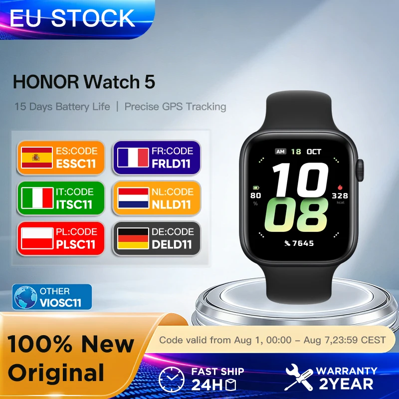 Montre connectée Honor Watch 5, analyse de la santé, suivi GPS précis, 15 jours d'autonomie