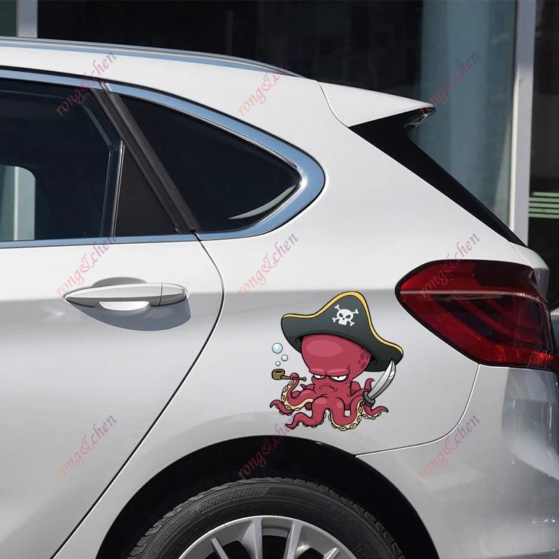 Cartoon Car Sticker Pirate Octopus for Car Motorcycle Racing Helmet Laptop Trunk Body Car Window Surfboard Waterproof PVC Decals