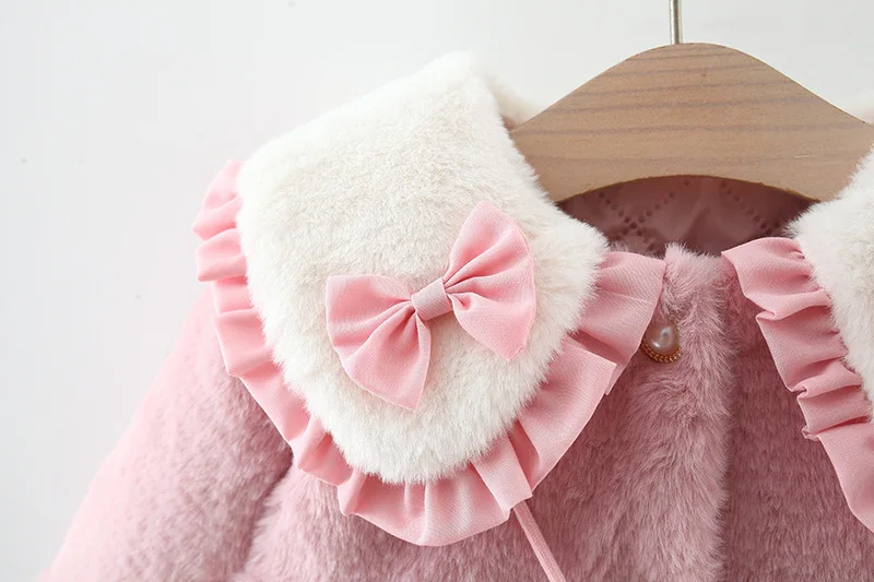 2 Teile/satz Entzückende Winter Kinder Pelzigen Kleidung Süße Bogen Weiche Warme Mantel 0-3 Jahre Altes Kind mantel + Tasche Kinder Neue Jahr Tragen – Detail 8