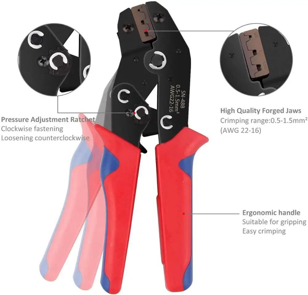 SN-48b strumento di crimpatura 600 pz 4.8/6.3 terminale a spina pinza a crimpare filo 0.5-1.5 mm2 alicate AWG 20-15 utensile manuale krimptang