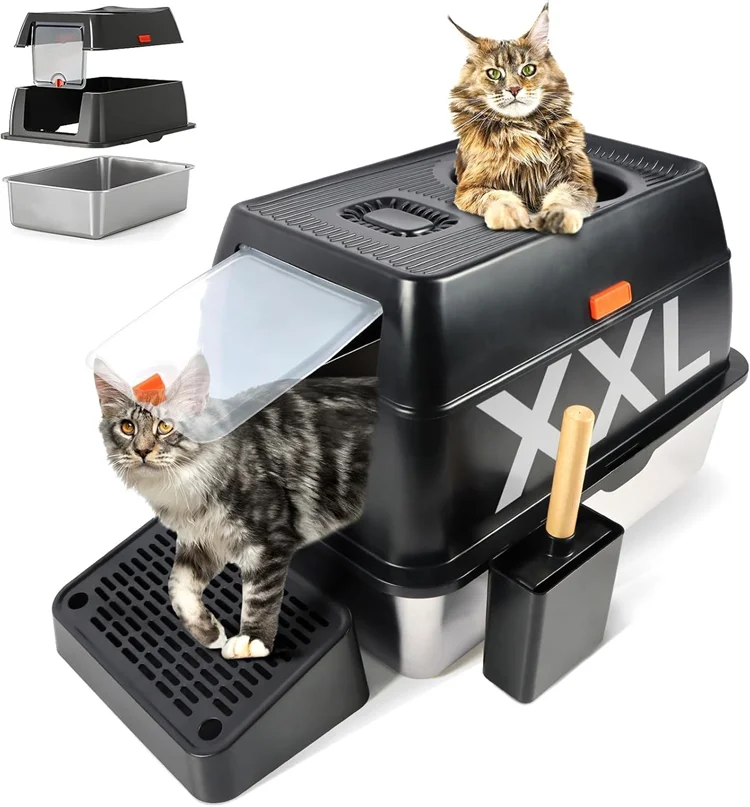 Wholesale Extra Large 20L Odor-Proof Stainless Steel Cat Litter Box Fully Enclosed Inner Space with Sand Tray Pet Supplies