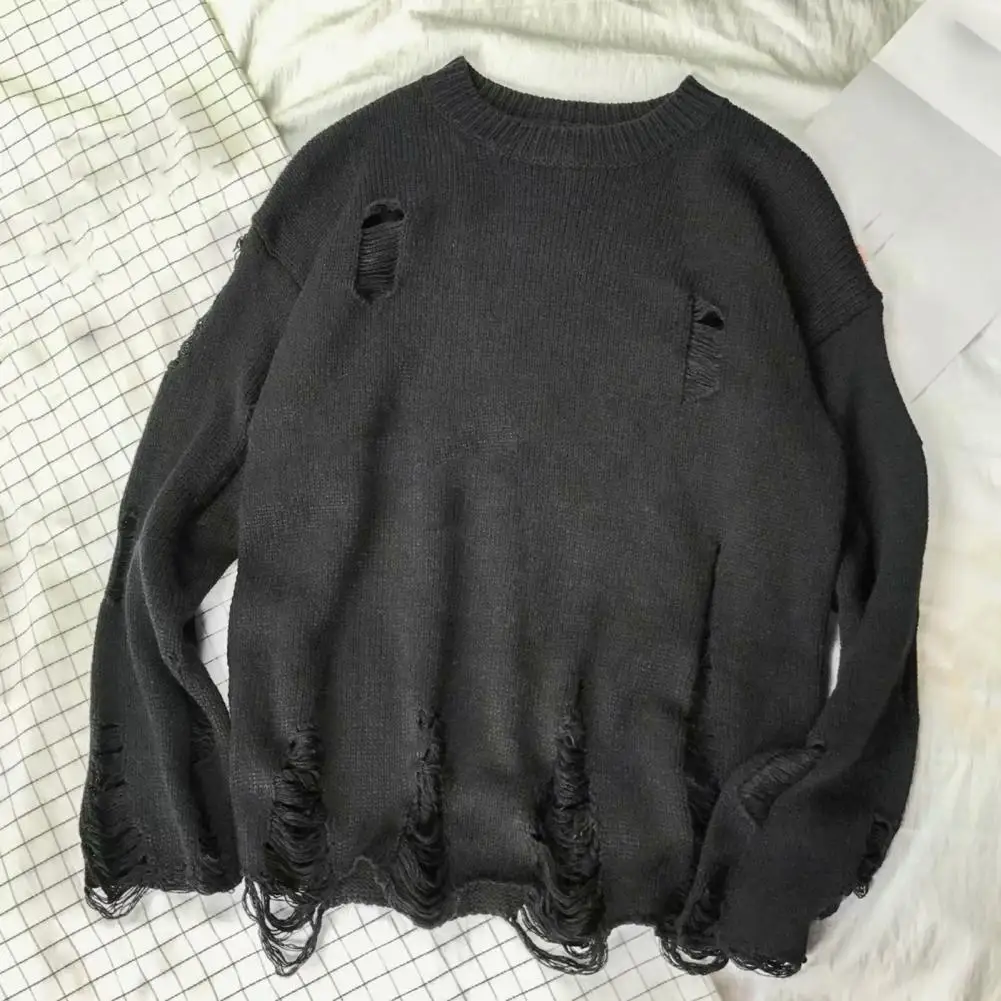 Ripped Men Women Sweater Hip Hop Pullovers Jumper Oversized All-match Men Spring Wash Hole Ripped Knit Sweaters Couple Sweater