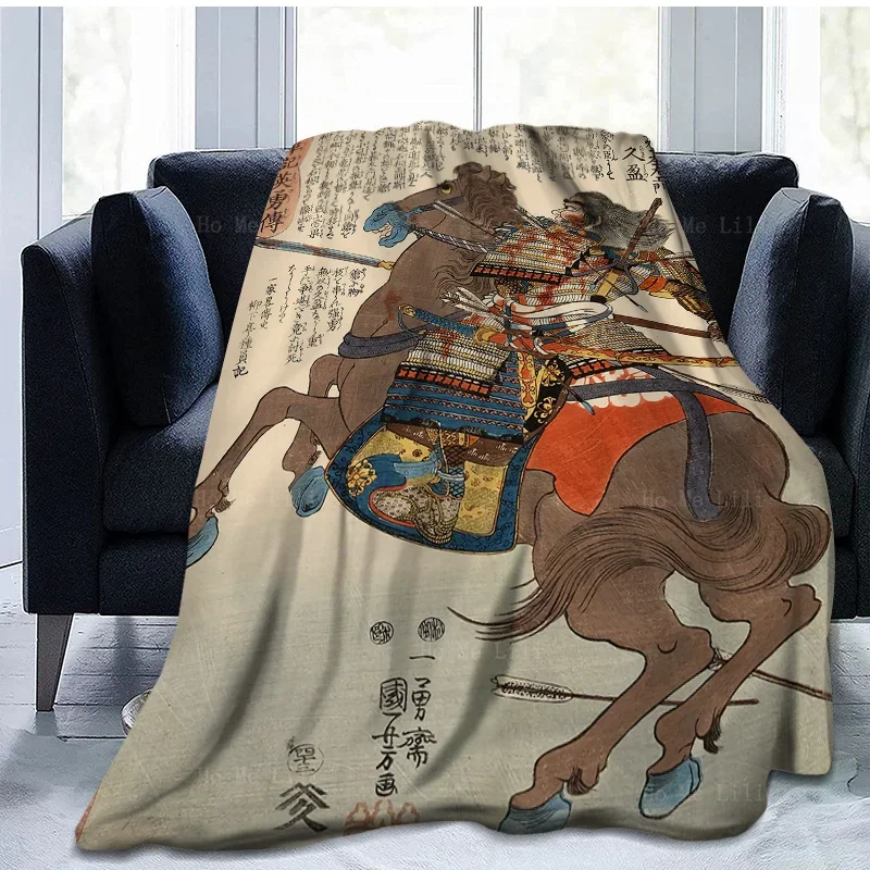 Kozaemon Hisamitsu On Horse The Young Benkei Fighting The Carp In The Water Ukiyo Monster Flannel Blanket By Ho Me Lili