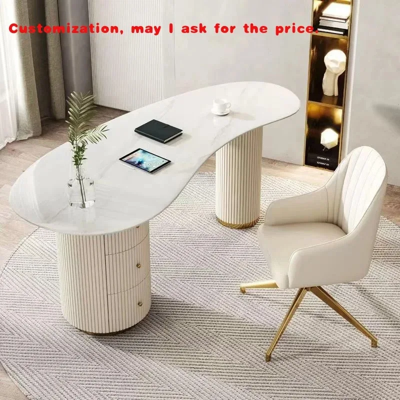 【Hot】custom.Modern Fashionable Curved Artificial Stone Office Desk Made in China Convertible Wooden Feature