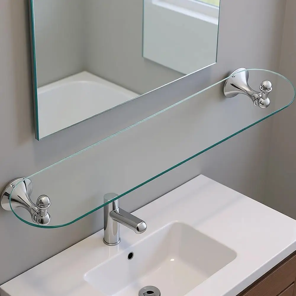 

24-Inch Wide Decorative Glass Vanity Shelf, Chrome Finish