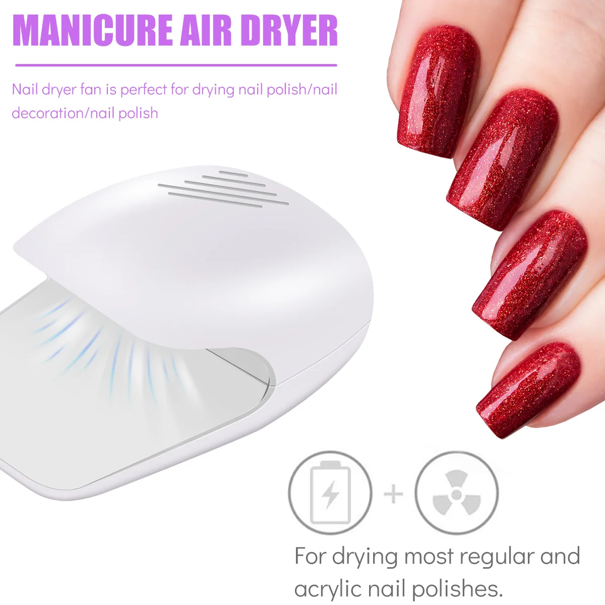 Mini Nail Dryer Quick Drying Portable Blow Nail Dryer for Regular Nail Polish Battery Operated Nail Fan Dryer Nail Art Safe Tool image 4
