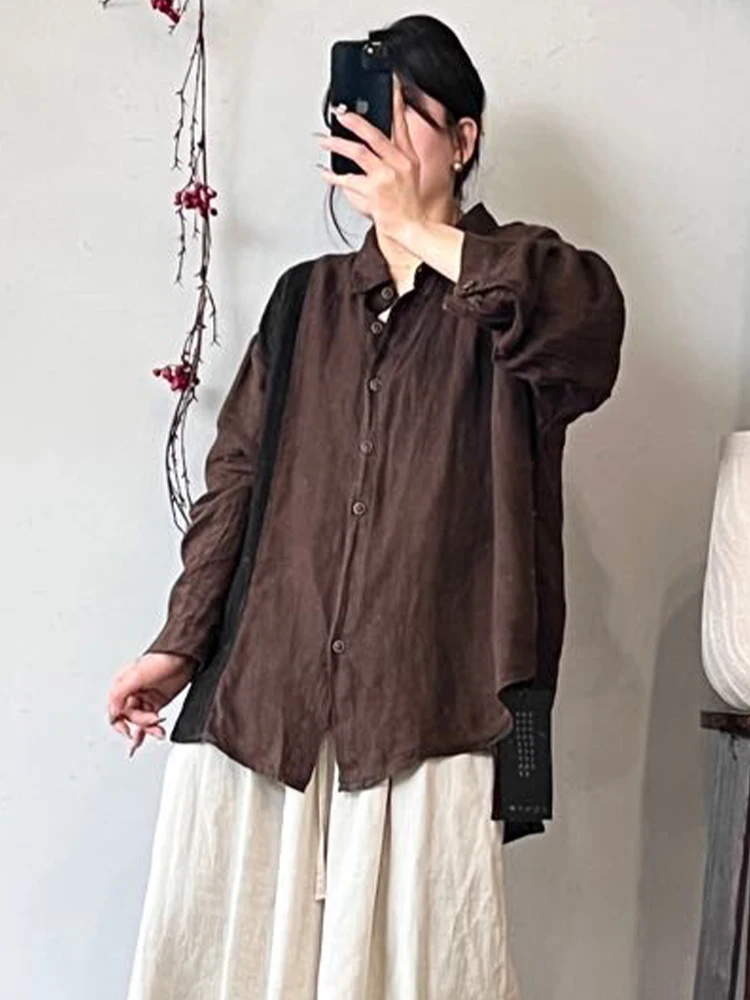 Amax LuluEブランド 2025年秋 レディース カジュアル ヴィンテージ 大きめ パッチワーク シャツ 女性 クラシック ルーズ ブラウス ファッション 高級服