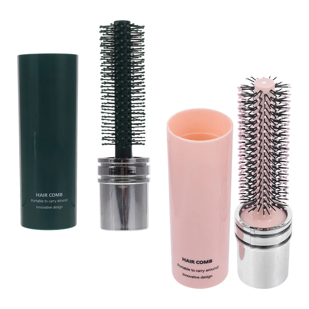 

2Pcs Travel Size Retractable Round Brush For Hair Styling And Blow Drying Compact Brush For Curly Straight Hair