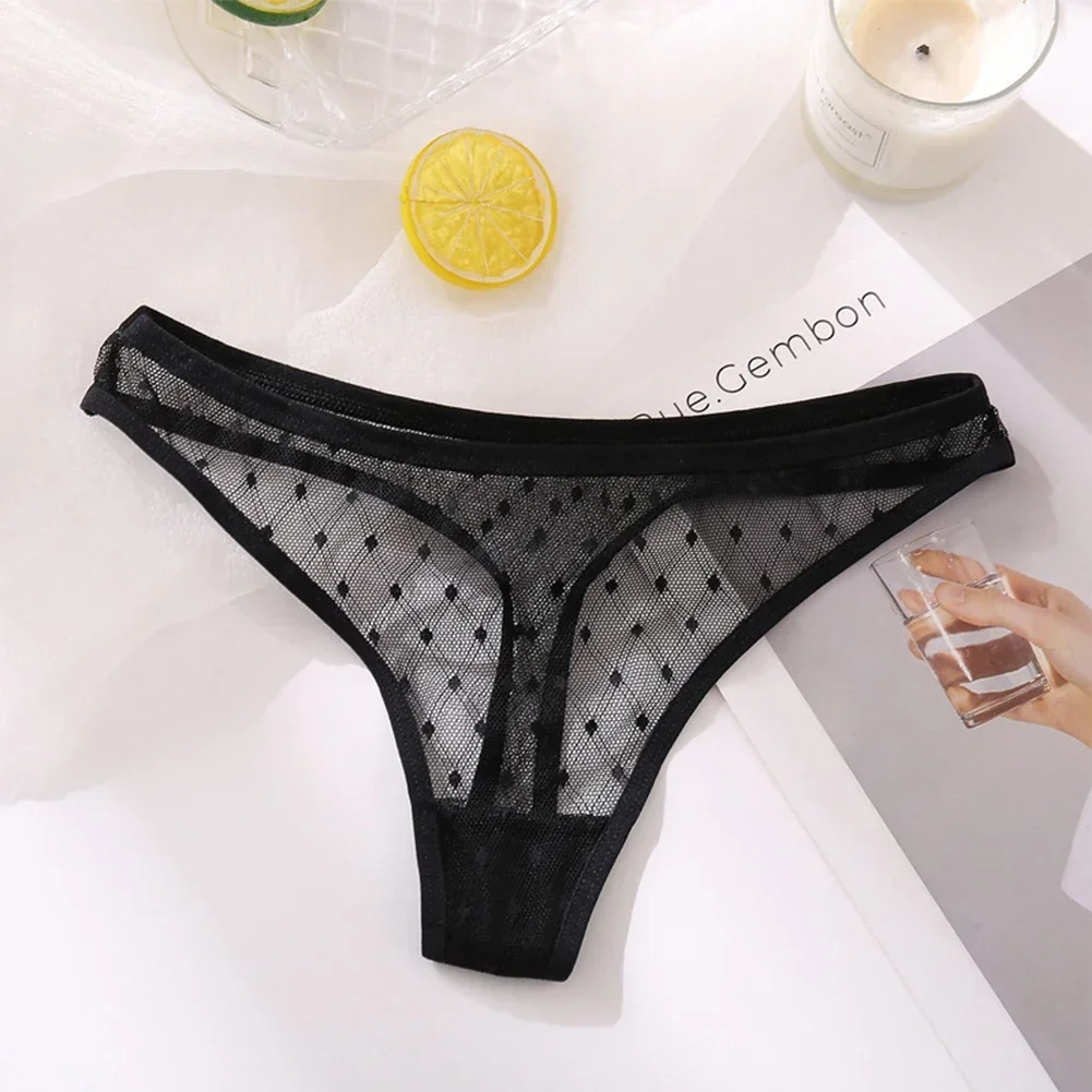 Womens Sexy Hollow Out Mesh Transparent Breathable Low Rise Panties Sheer Thong Underwear T-back Briefs Solid Female Briefs