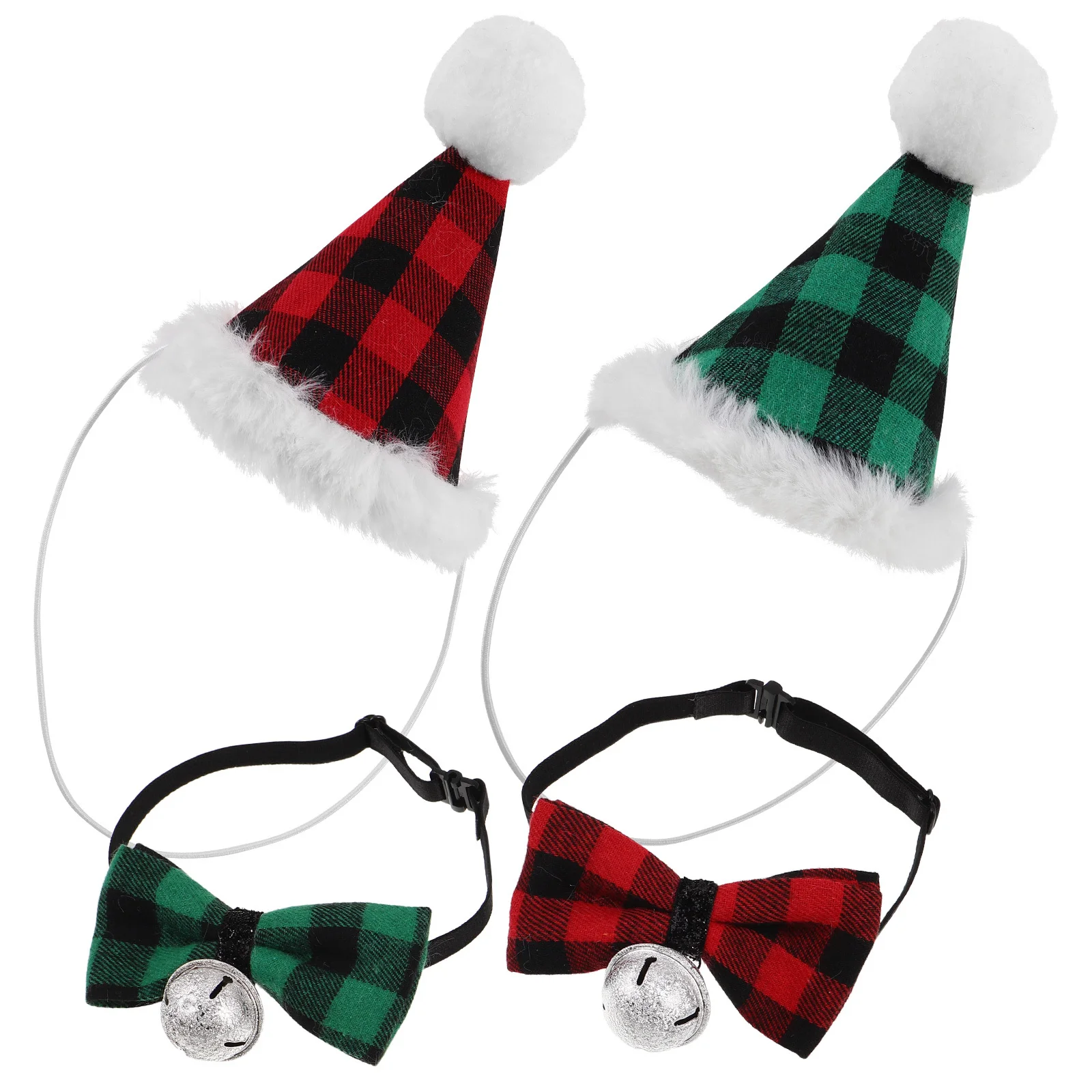 

2Sets Pet Christmas Decoration Adjustable Dog Neck Tie and Festive Plaid Bow Hat for Small Dogs Cats Holiday Party Supplies