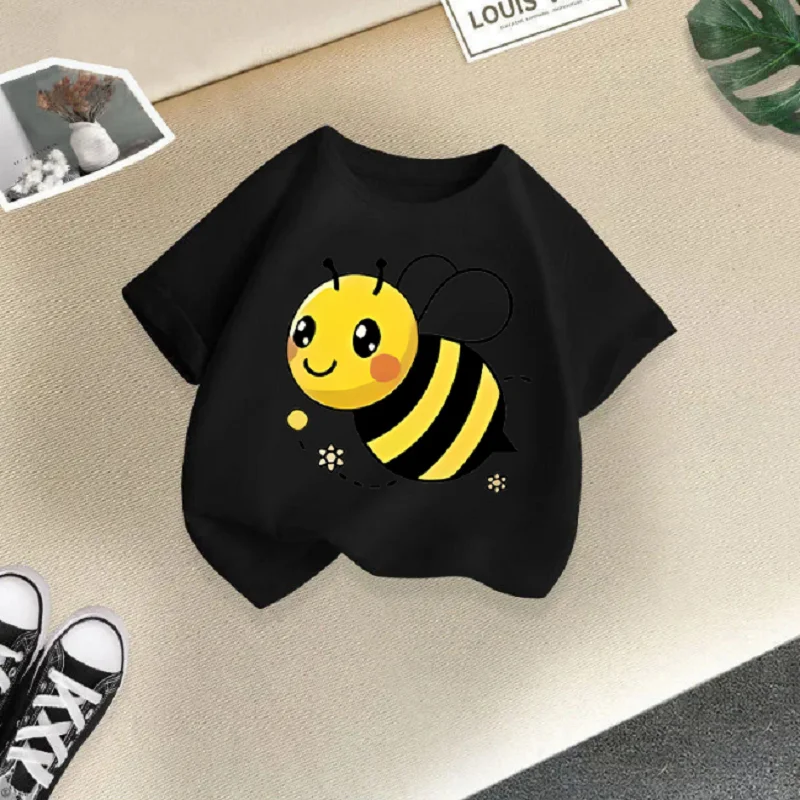 Summer fashion children's short-sleeved T-shirt with cartoon print, half-sleeved base layer, girls' lightweight round-neck top