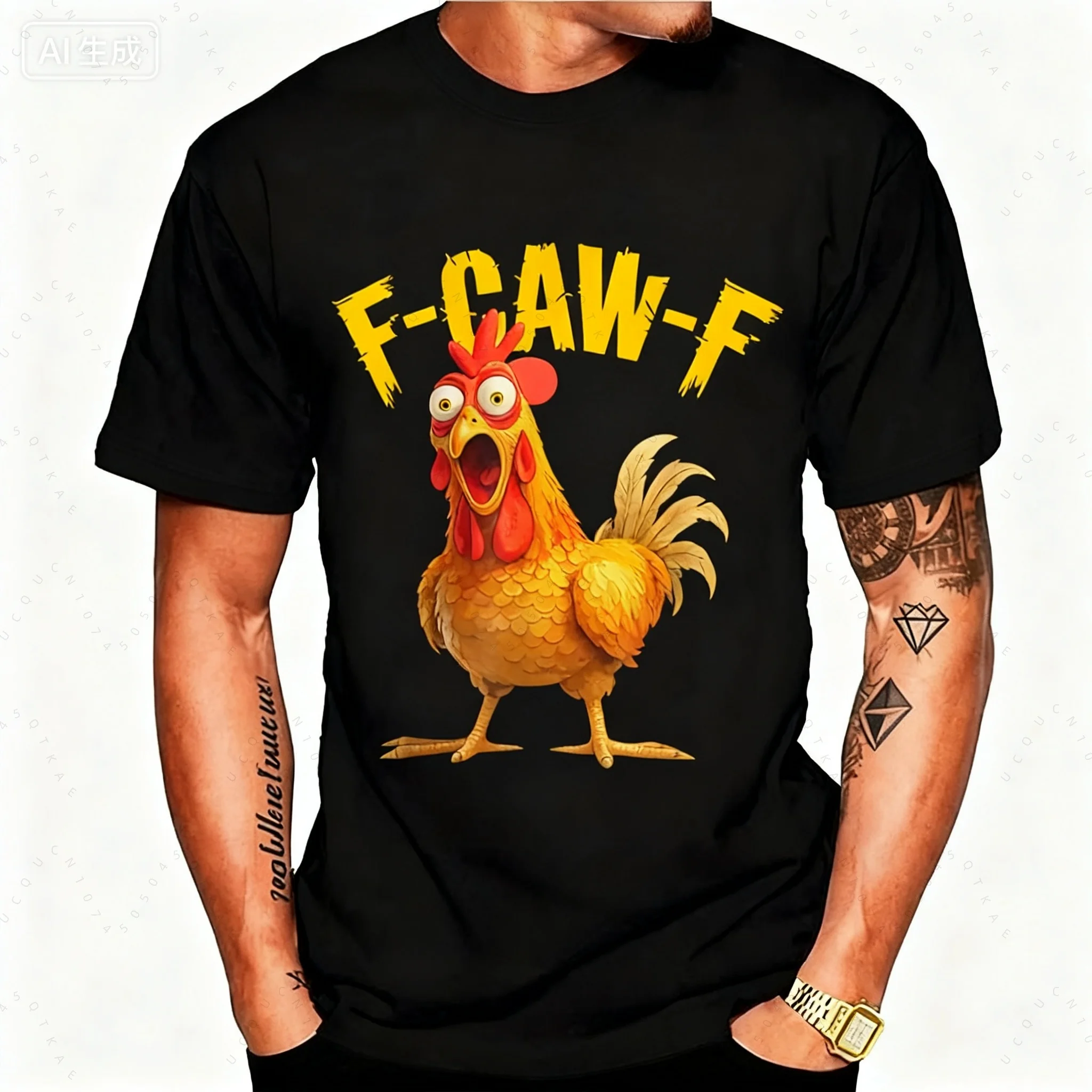 Summer Funny F Caw F Chicken Fcawf Chicken T-Shirt Men Funny Cotton Tee Shirt Crew Neck Short Sleeve T Shirts Gift Idea Clothes