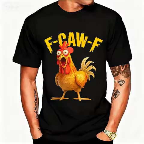 Summer Funny F Caw F Chicken Fcawf Chicken T-Shirt Men Funny Cotton Tee Shirt Crew Neck Short Sleeve T Shirts Gift Idea Clothes