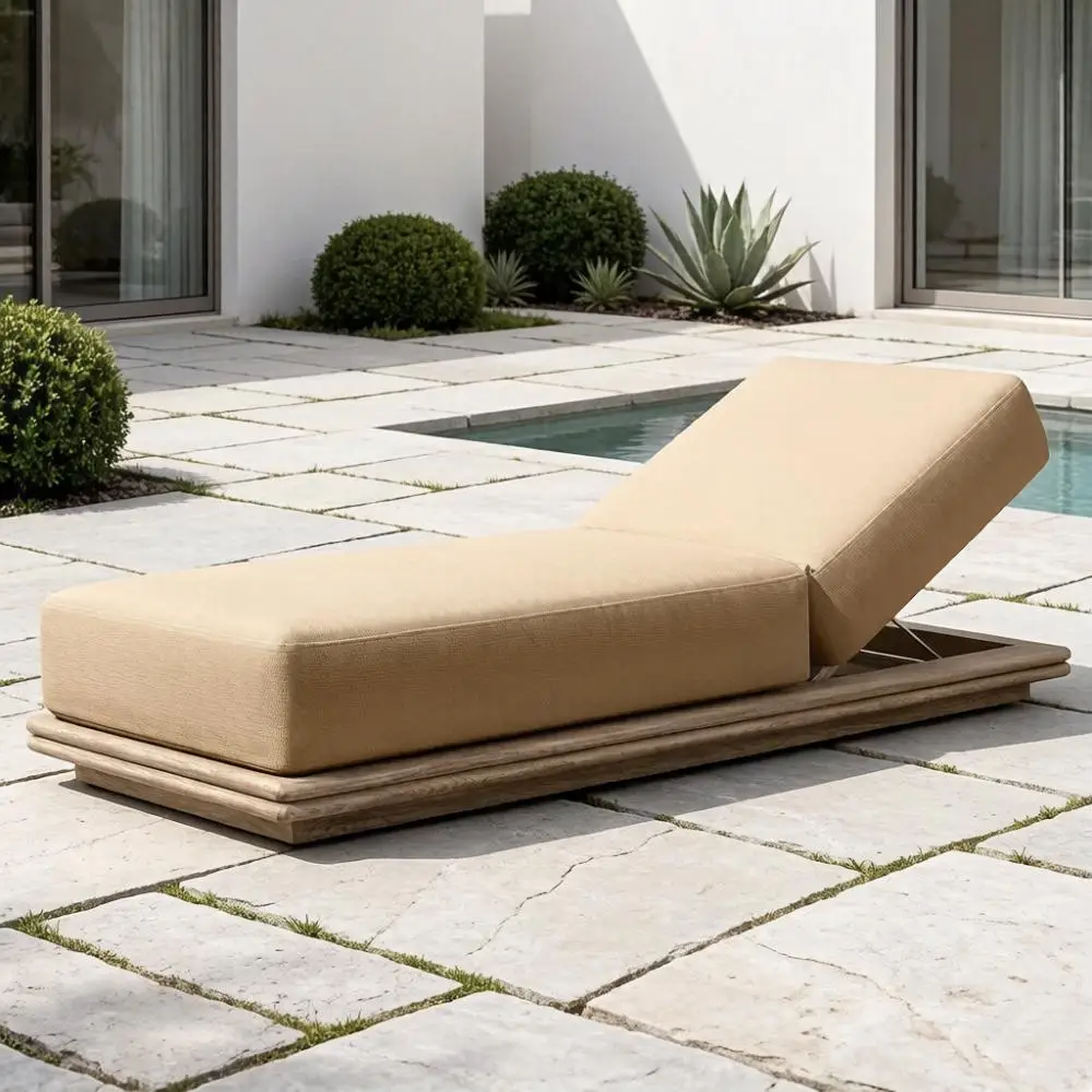 Teak Outdoor Lounge Chair Swimming Pool Bed Villa Outdoor Open-air Waterproof Sunscreen Bay Bed Hotel Solid Wood Beach Chair