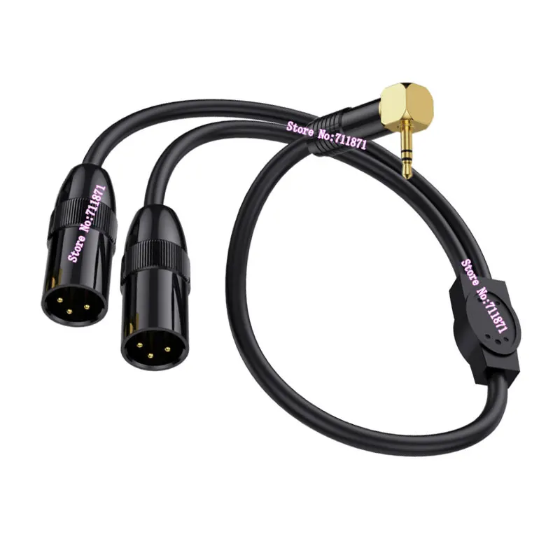 2 Two CANNON Male Stereo 3.5mm Male Audio Line Wire Gold plating Right Angle Elbow TRS 3.5 Male Double XLR Male Audio Cable Cord
