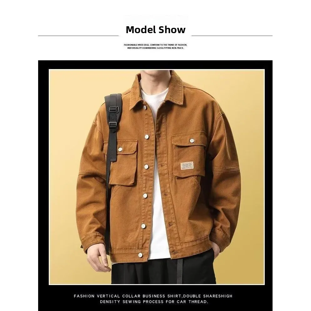 

Мужская джинсовая куртка American Sle Heavyweight в стиле ретро, весенне-осенняя свободная модная рабочая одежда, молодежная куртка из полиэстера