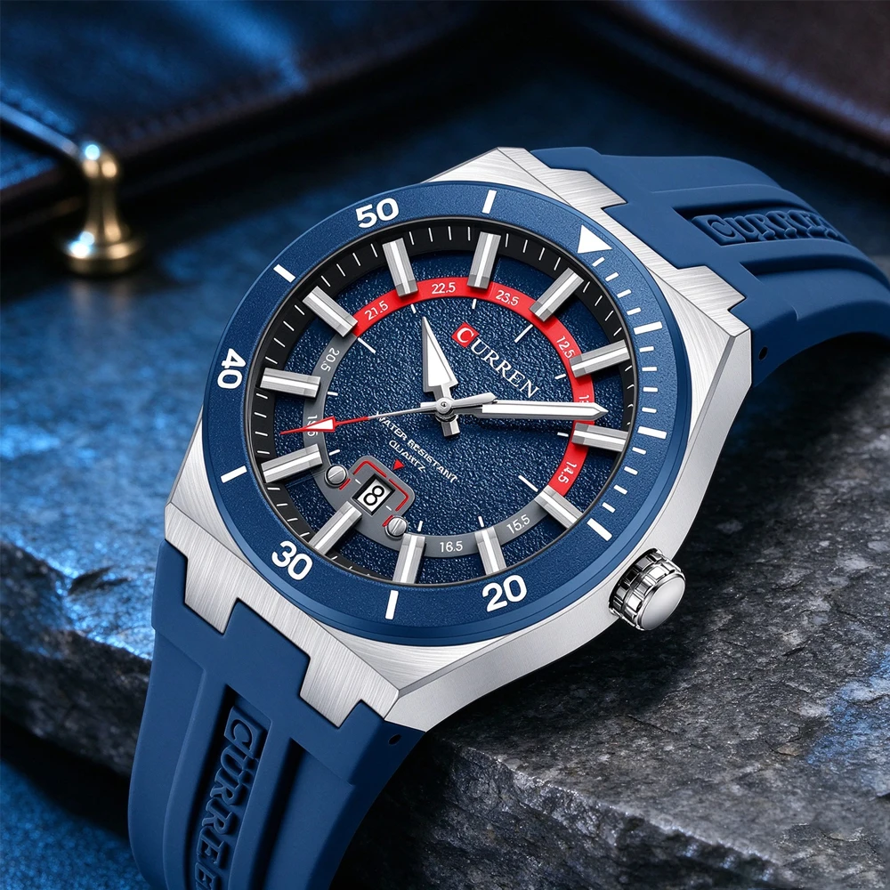 CURREN Men Quartz Analog Wristwatch Silicone Strap Date Waterproof Luminous Sport Casual Outdoor Male Dress Wristwatch Fashion