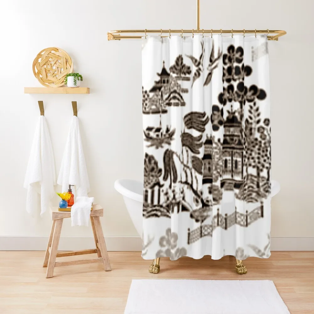 

sepia willow pagoda Shower Curtain Shower Waterproof Bathroom Fabric Bathroom Box Waterproof Fabric Bathroom Curtain