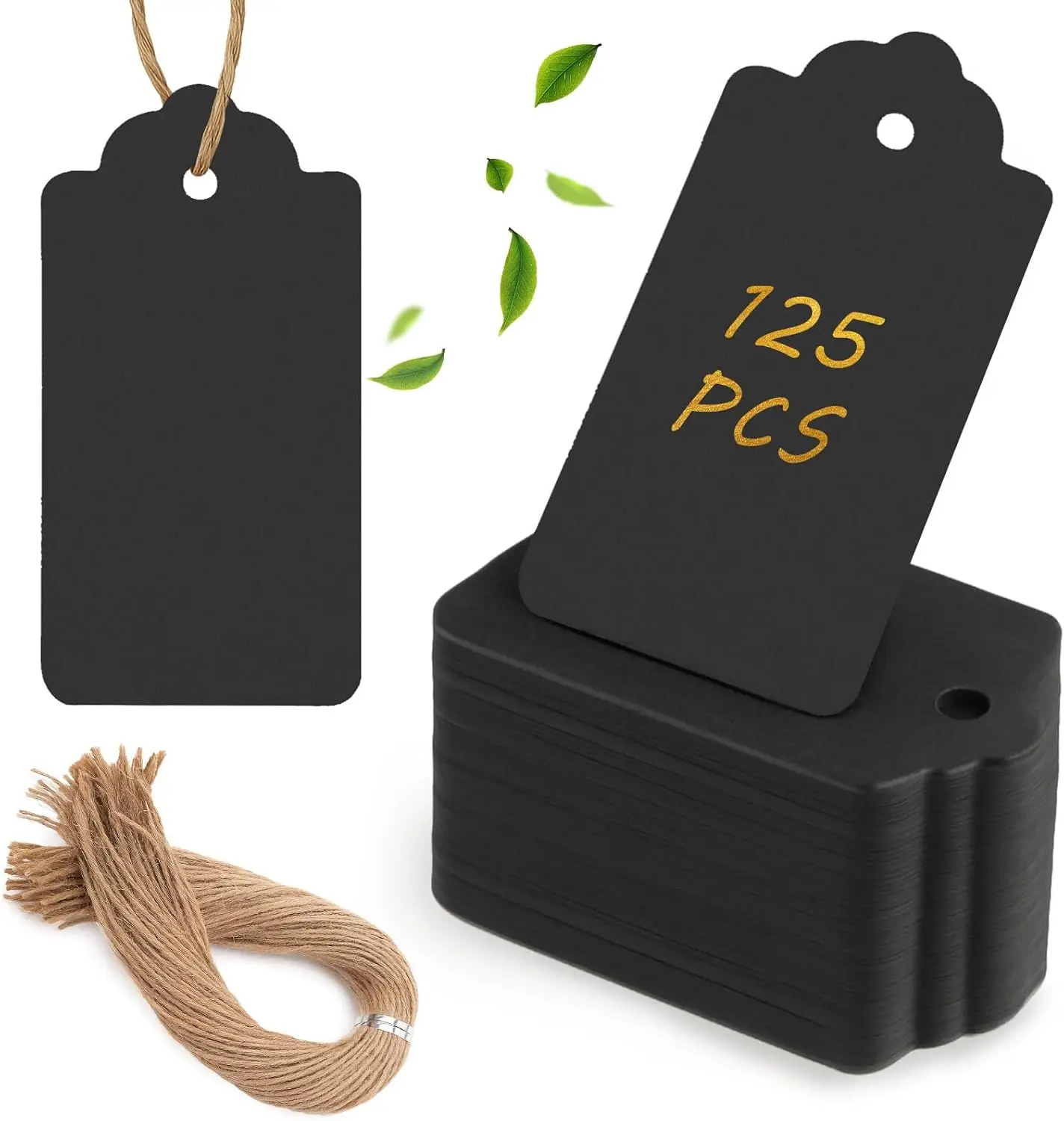 

125pcs Black Gift Tags with String, 1.5x2.8 inch Labels for Clothes DIY Crafts Wedding Holiday