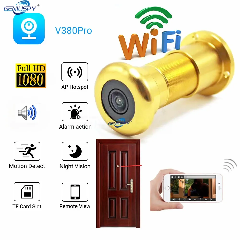 Glod Sliver 1080P Cloud Storage TF Card IR Audio Door Eye Hole Fishehye IP Mini Peephole Wifi Wireless Door Camera P2P V380 Pro