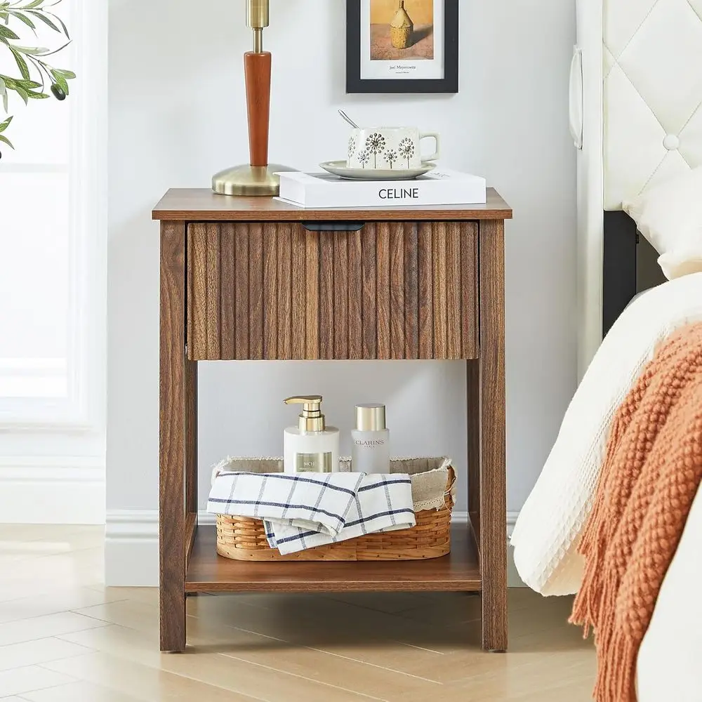 

Mid Century Modern Night Stand with Drawer, Farmhouse Nightstand for Bedroom, Small End Table with Storage, Living Room/Bed S
