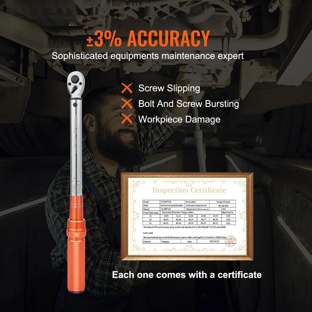 

3/8-inch Drive Click Torque Wrench 10-80ft.lb/14-110n.m,Dual-Direction Adjustable Torque Wrench Set,Mechanical Dual Range Scales
