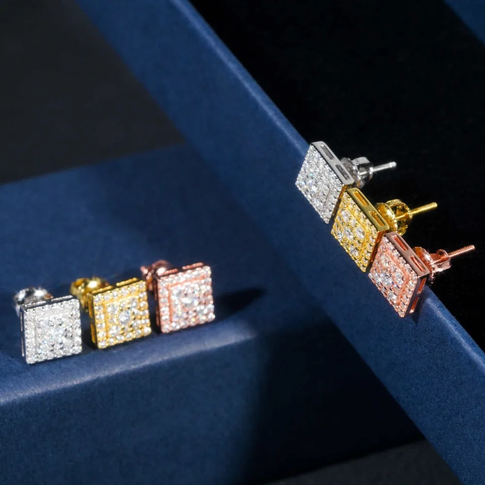 925 Sterling Silber Moissanit Quadratische Ohrstecker VVS1 D-Farbe für Herren und Damen Schraubverschluss Ohrstecker Feiner Schmuck Diamanten Bestehen den Test – Detail 2