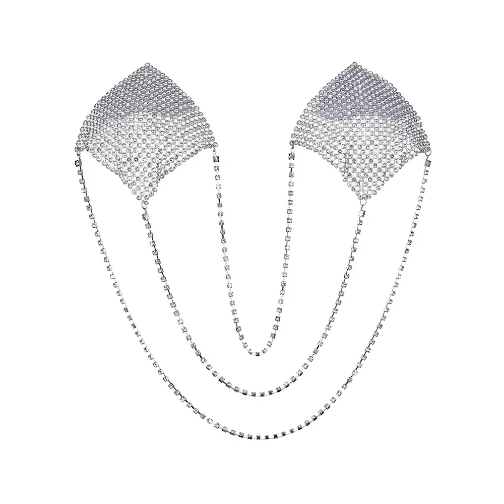 Sexy 1 Pair Rhinestone Nipple Pasties Stickers Women Multilayer Metal Chain Tassel Nipple Cover Reusable Nipple Cover For Party