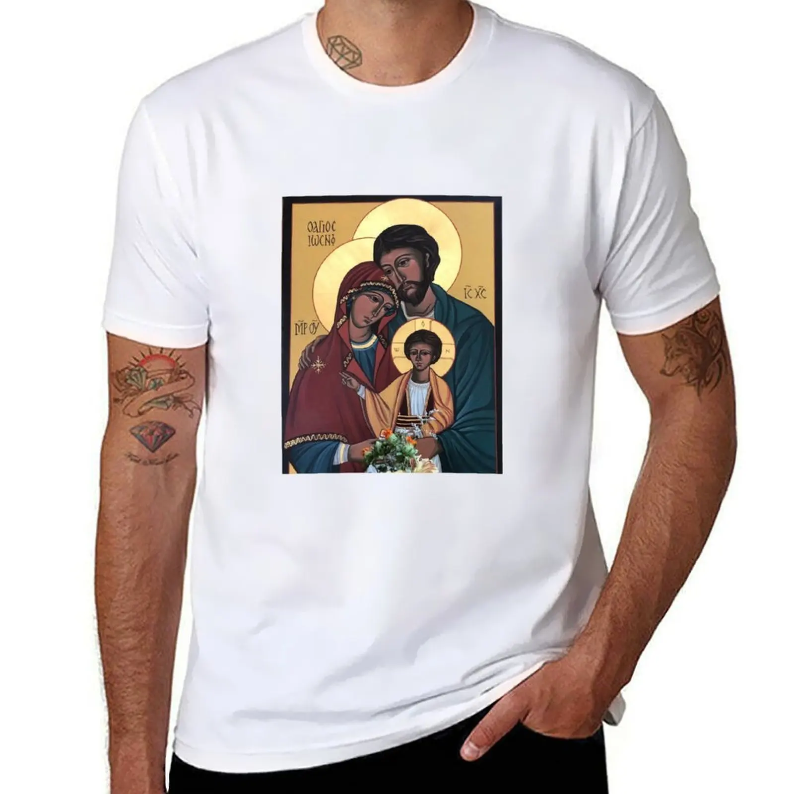 

Holy Family-Jesus, Mary, and Joseph, Pray For Us. T-Shirt t shirts for man pack white t shirts for man cotton T-Shirt