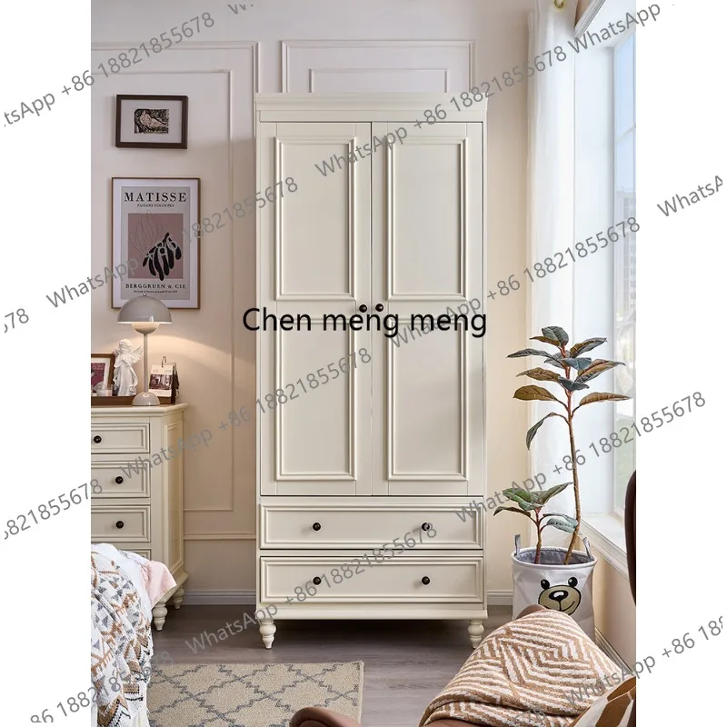 

American Style Solid Wood Wardrobe Modern Home Bedroom Hanging Wardrobe White Storage Closet