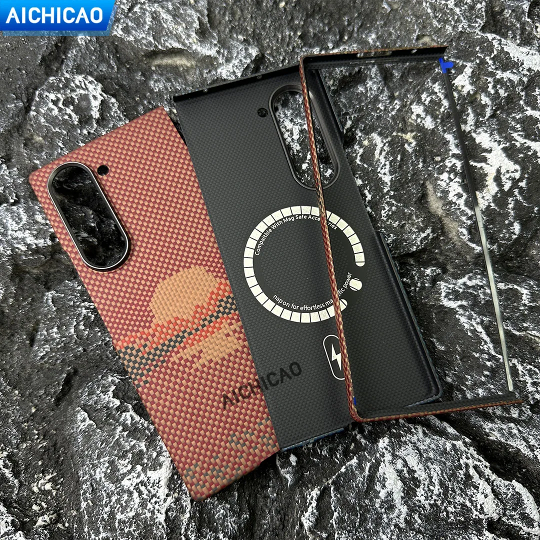 Magsafe Aramid Fiber, Anti-fall busines shell이 포함된 Samsung Galaxy Z Fold6 케이스용 ACC-실제 탄소 섬유 전화 케이스