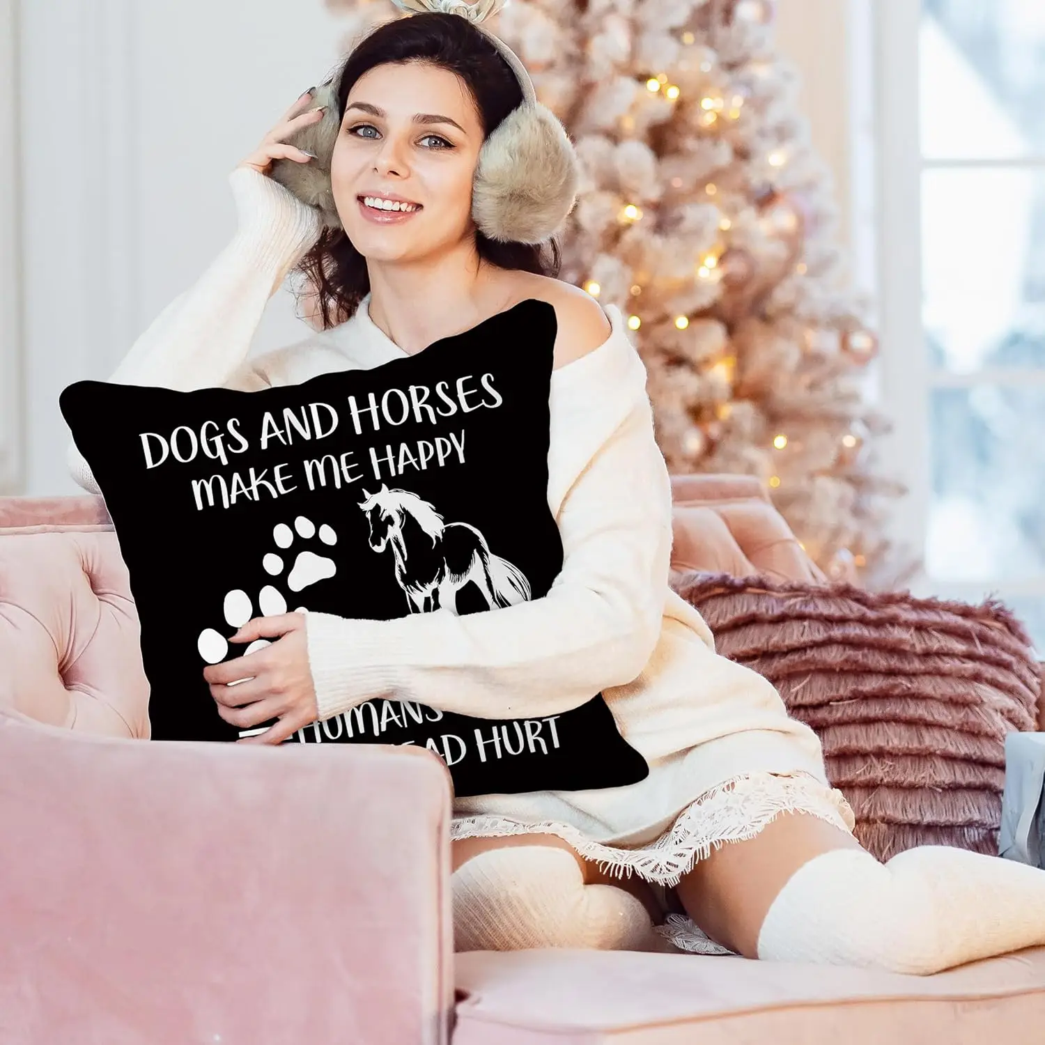 Funny Dog Horse Pillowcase, Introvert Quote Print, Black White Animal Lover Cushion Cover, Soft Home Decor