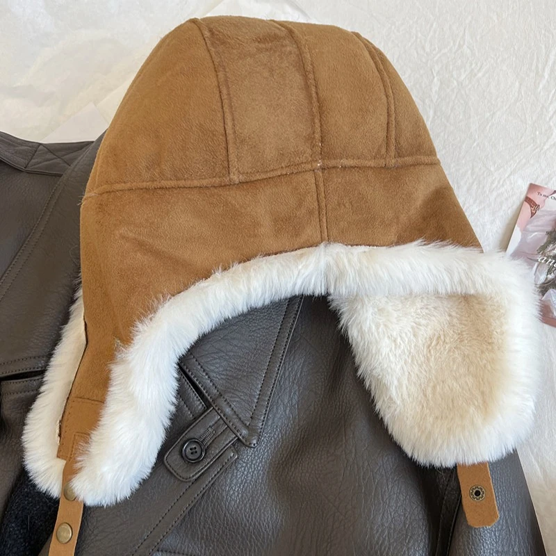 

Универсальные шапки-бомберы в стиле ретро для женщин, осенние и зимние теплые защитные шапки для ушей, плюшевые перчатки для женщин