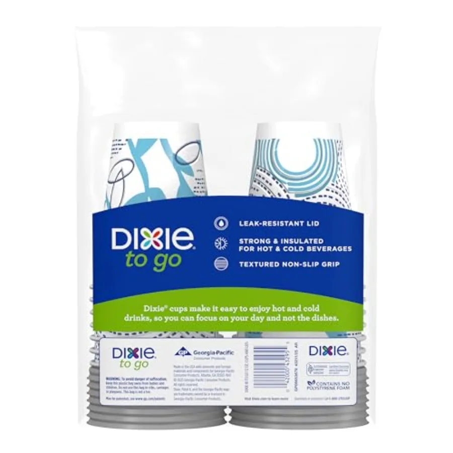 To Go Paper Coffee Cups With Lids,,14 ct, Disposable Insulated Paper Cups for On-The-Go Hot or Cold Beverages Medium