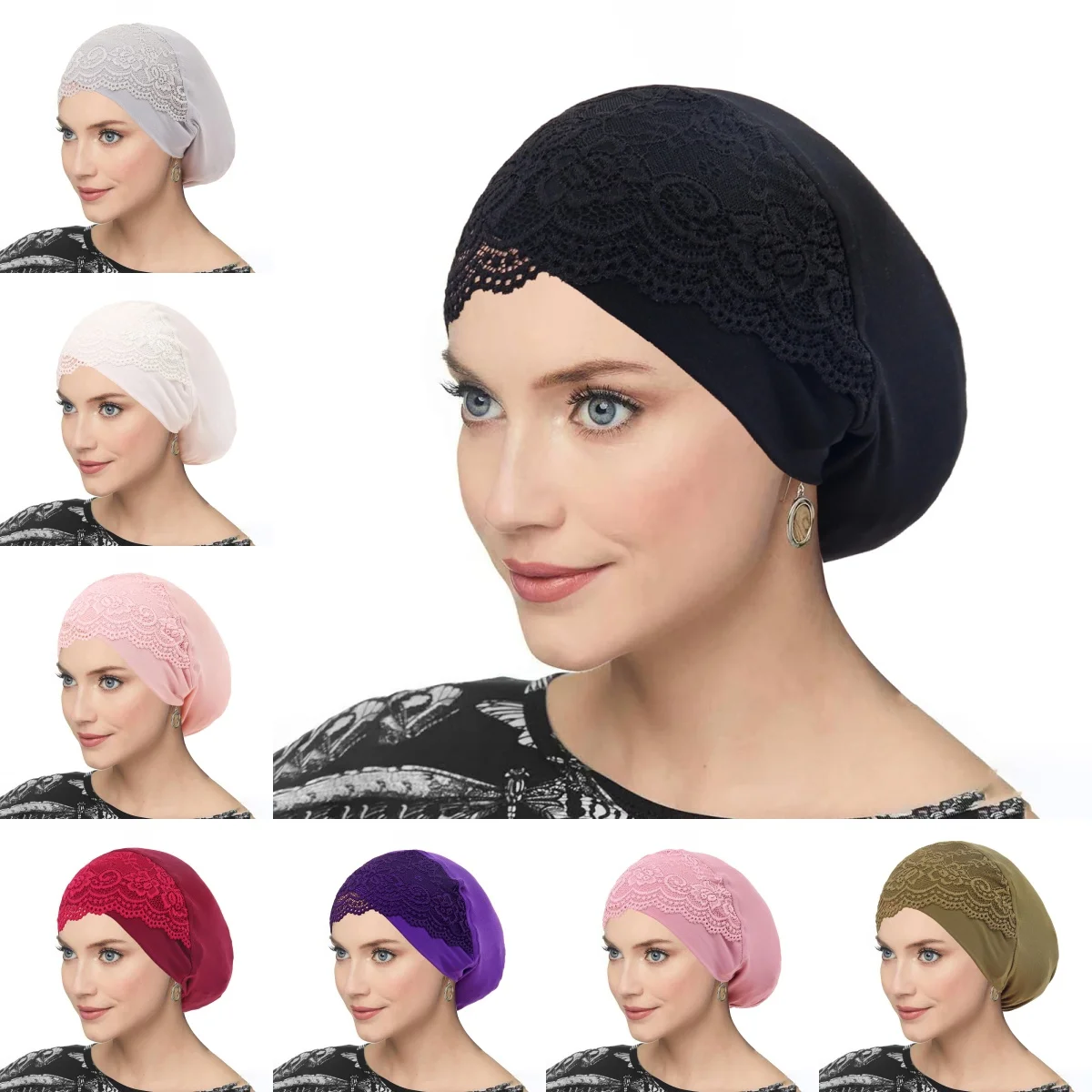 New Forehead Cross Inner Hijab Undercap With Lace Muslim Turban Islam Underscarf Hijab Soft Stretch HIjabs Tube Cap Turbante
