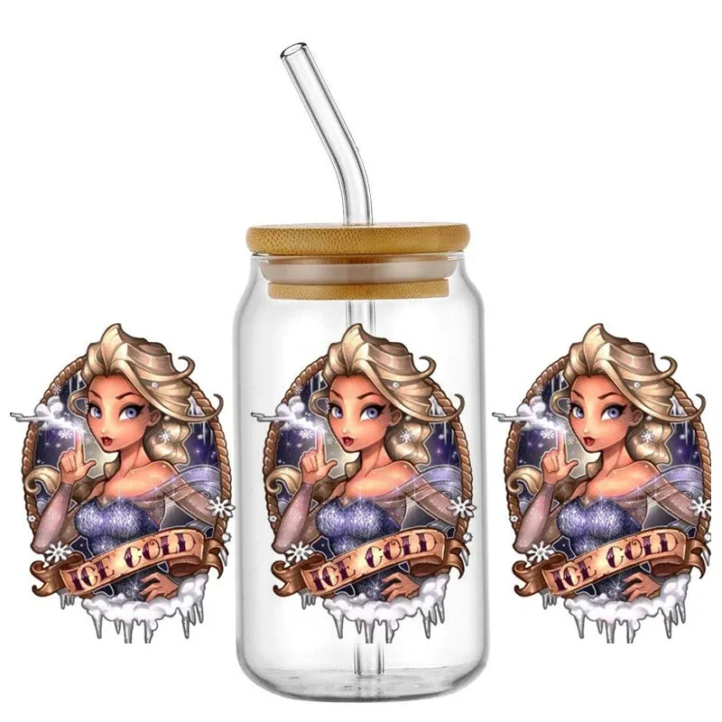 

Hot Pretty Princess series New Design UV DTF Decal Wrap For 16oz Libbey Glass Can Cup uvdtf Coffee Car Sticker DIY