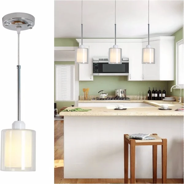 

Glass Modern Pendant Lighting for Kitchen Island, Farmhouse Mini Pendant Lamp with Chrome Nickel Adjustable for Dining Room