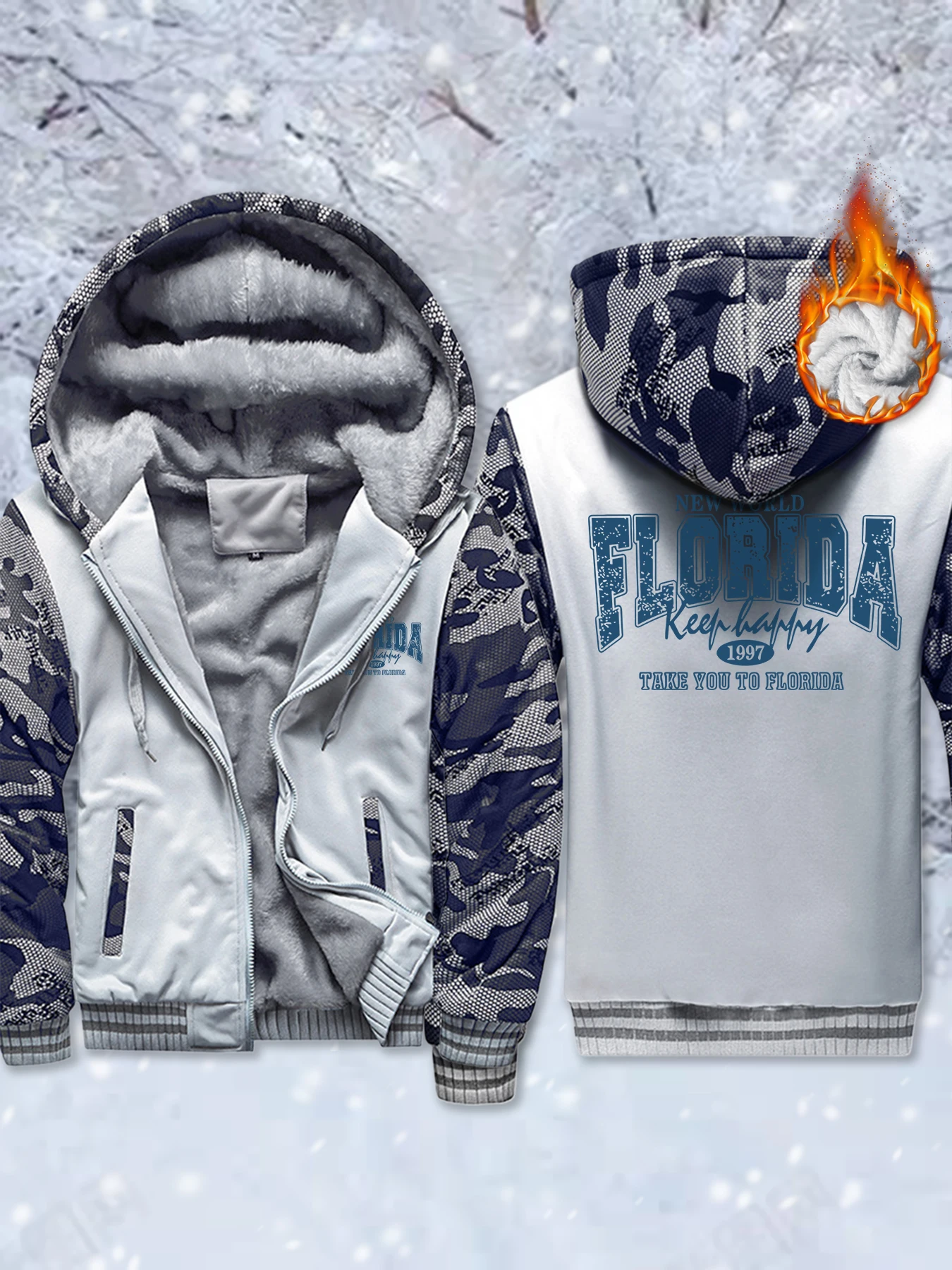 

New World Florida 1997 Print Zip-Up Soft Jackets Man Fleece Comfy Top Winter Thicken Outwear Warm Basics Veste Oversize Clothes