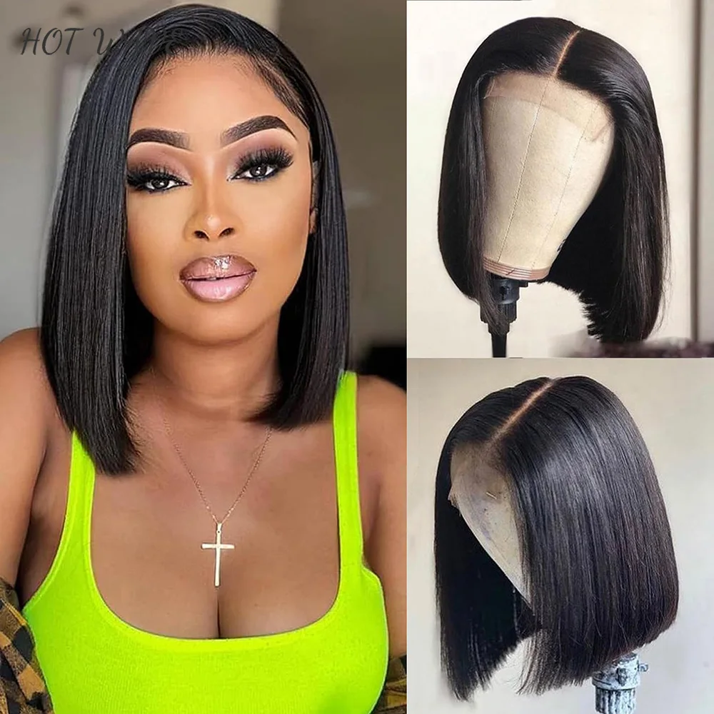 Bob Wig Human Hair for Black Women 4x4 Bob Lace Closure Wigs Human Hair 10inch Straight Bob Wig 180% Density Human Hair Bob Wig