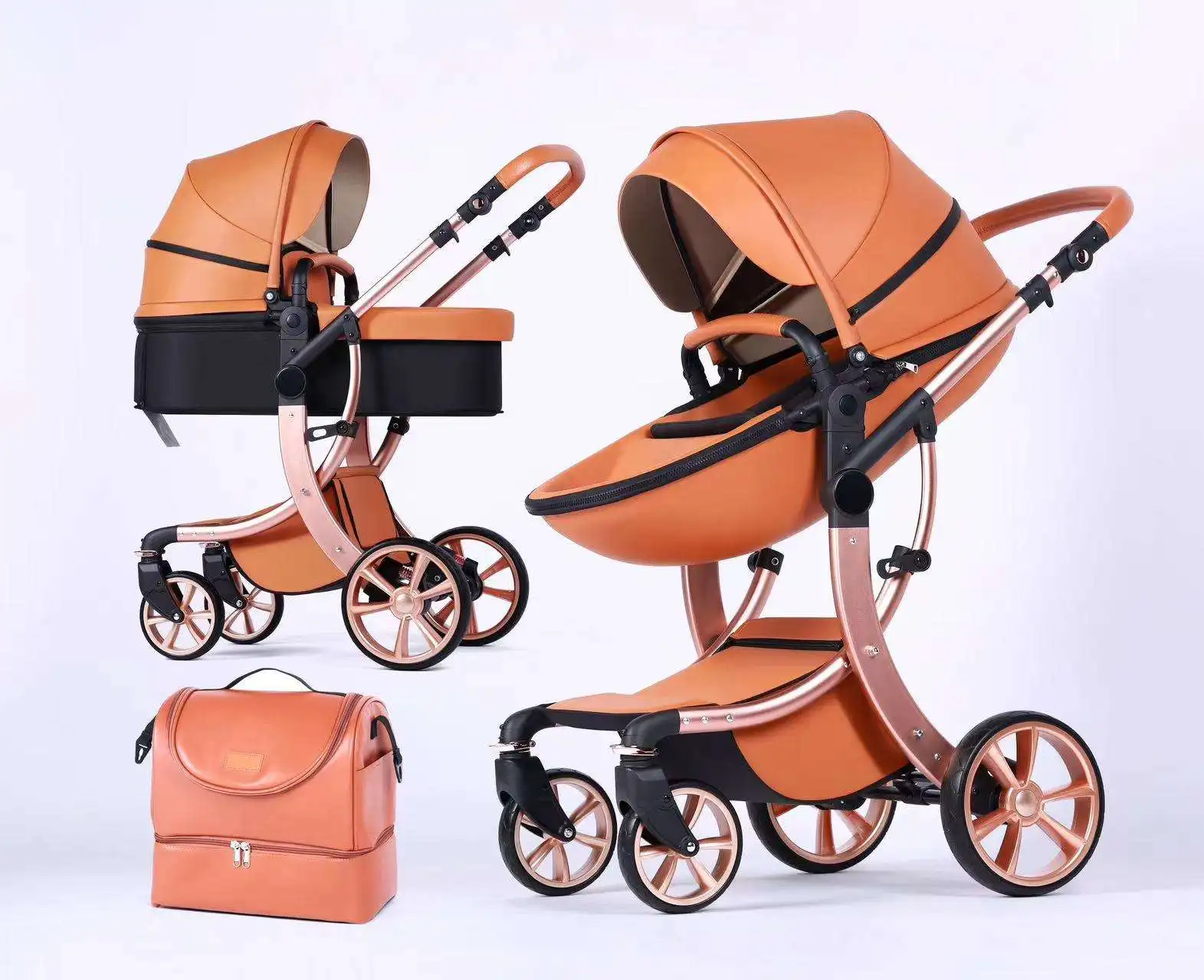 2024 High Quality Baby Stroller 3-In-1, Leather Material Baby Stroller 3 In 1 or 2 in 1