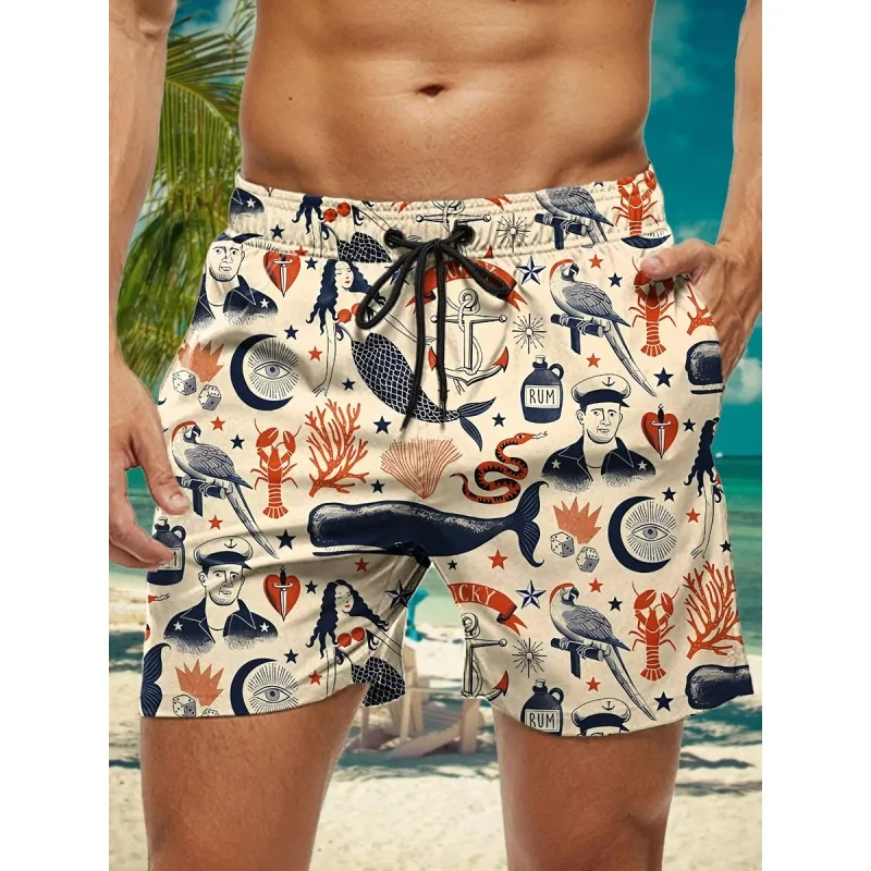 Bañadores con estampado de loro y piña para hombre, pantalones cortos de playa con estampado 3D de tentáculo marino, pantalones cortos de Surf holgados deportivos informales de verano