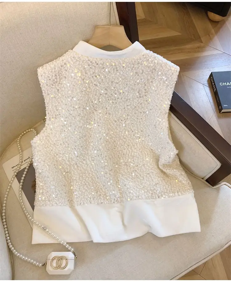 New Chinese style Chinese style button up shirt for women in spring, new high-end  embroidery shirt, sequin vest