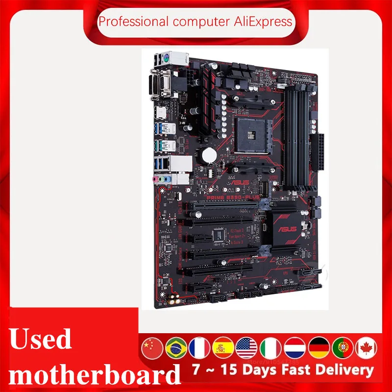 For ASUS PRIME B350-PLUS Motherboard Socket AM4 DDR4  For AMD B350M B350 Original Desktop Mainboard Used Mainboard