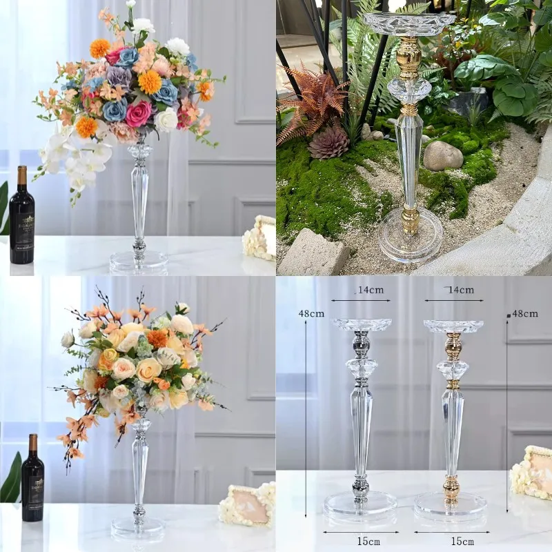 

10pcs Crystal Wedding Banquet Artificial Bouquet Display Rack Column Candle Floral Stand Hotel Restaurant Event Floral Stand