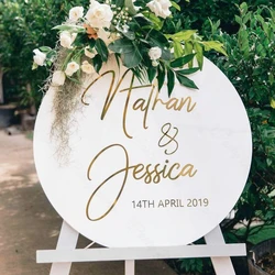 Customized Round Welcome Sign 45cm Personalized Name Welcome to our Wedding Sign Board for Wedding Birthday Party Backdrop Decor