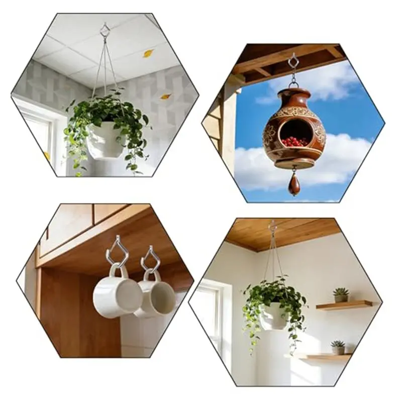 A74U 12 Pcs 304 Ceiling Hooks For Hanging Plants Wind Chimes, String Lights Heavy Duty Hooks With Safety Buckle
