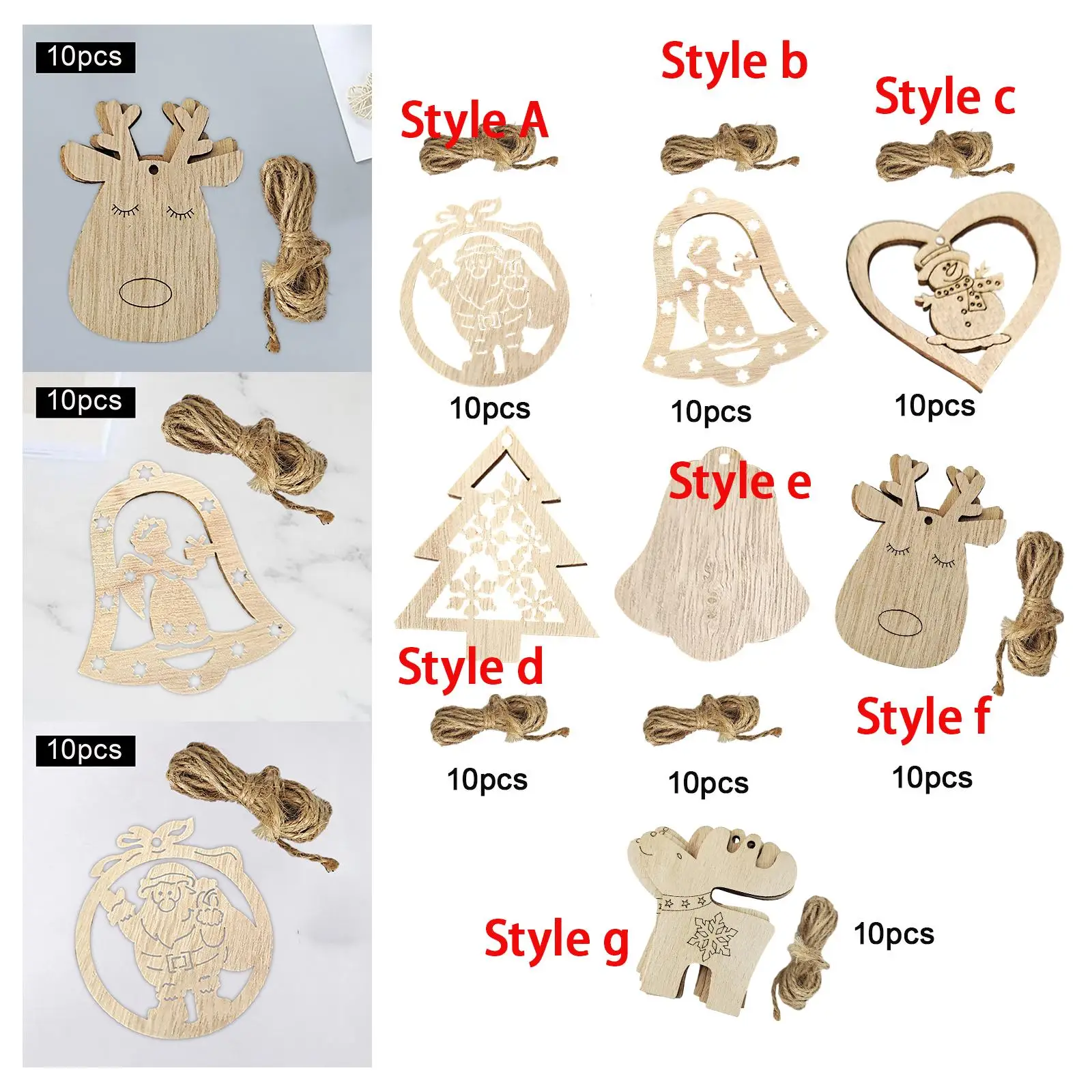 

3x 10 Pieces Unfinished Wooden Cutouts Christmas Wood Slices Gift Tags Embellishments Unpainted Christmas Decoration for Drawing