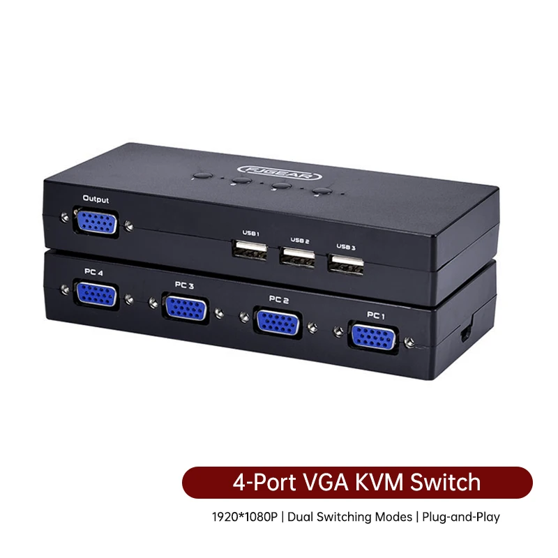 

4 Port VGA KVM Switch VGA Computer Host USB Mouse Keyboard Display Sharing Device Four In One Out With Connection line